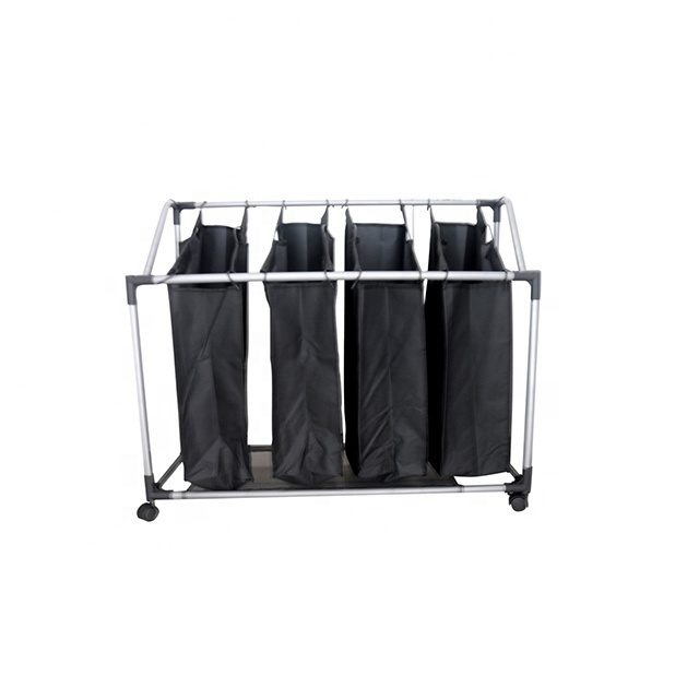 Waterproof Oxford Sorter cart with wheel and 4 movable Bags For Clothes Rolling Cart foldable laundry basket