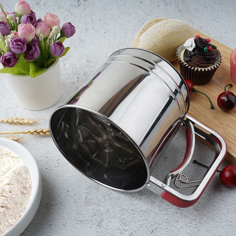 Stainless Steel flour sifter Baking Tools One Hand Press Crank Sifter for Powdered Sugar Shaker Duster