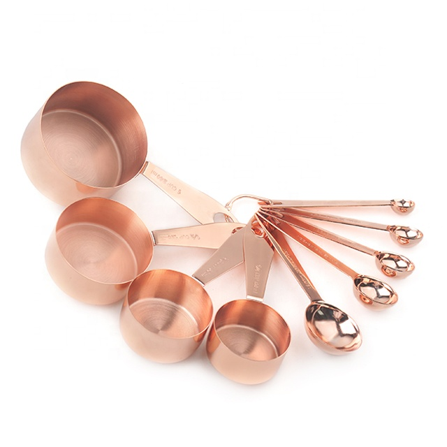 Hot sellers food grade stainless steel copper plating measuring spoons and measuring cups set herb coffee accessories