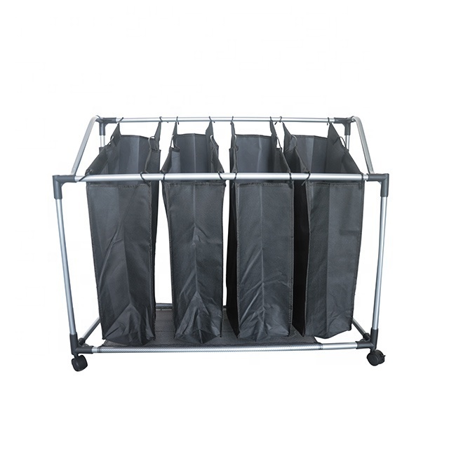 Waterproof Oxford Sorter cart with wheel and 4 movable Bags For Clothes Rolling Cart foldable laundry basket