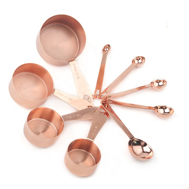 Hot sellers food grade stainless steel copper plating measuring spoons and measuring cups set herb coffee accessories