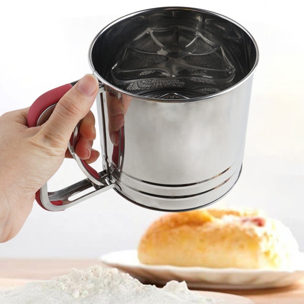 Stainless Steel flour sifter Baking Tools One Hand Press Crank Sifter for Powdered Sugar Shaker Duster