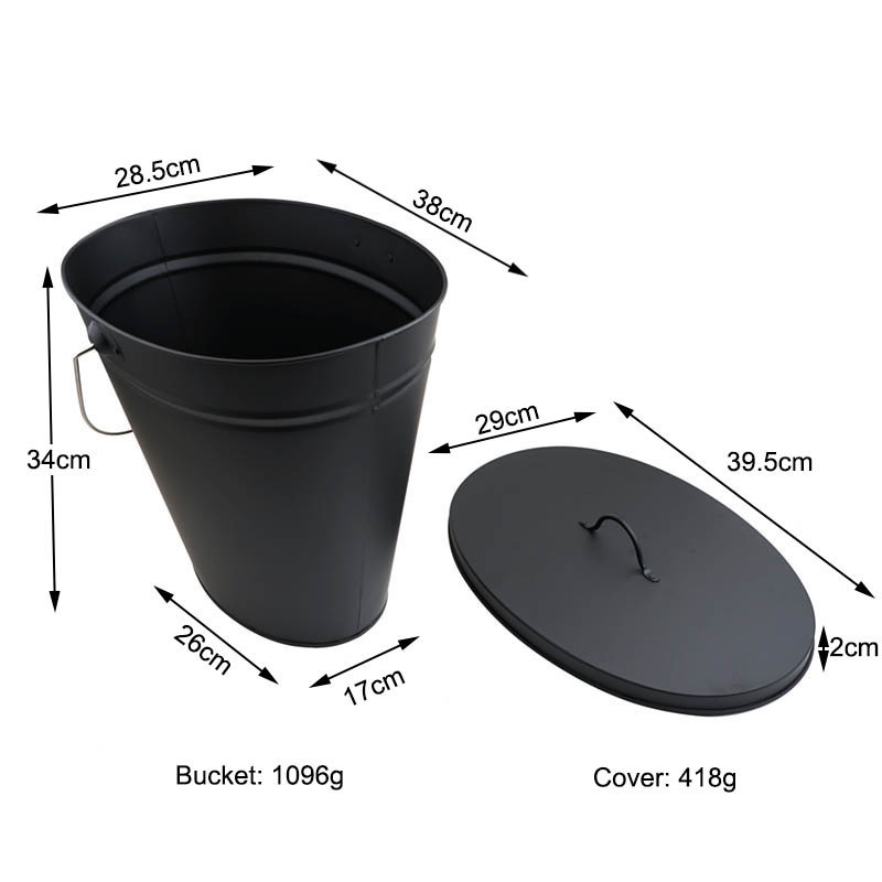 Iron ash bucket with lid coal bucket for fireplace fire pits burning stove Pellet Metal Buckets Pail Ash Can