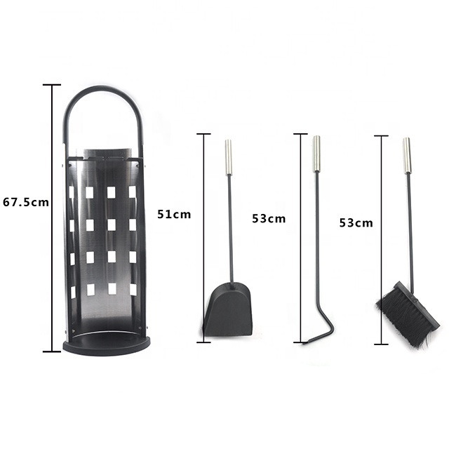 Hot selling black powder coating metal 3 pieces fireplace tools set fireplace accessory with tall holder