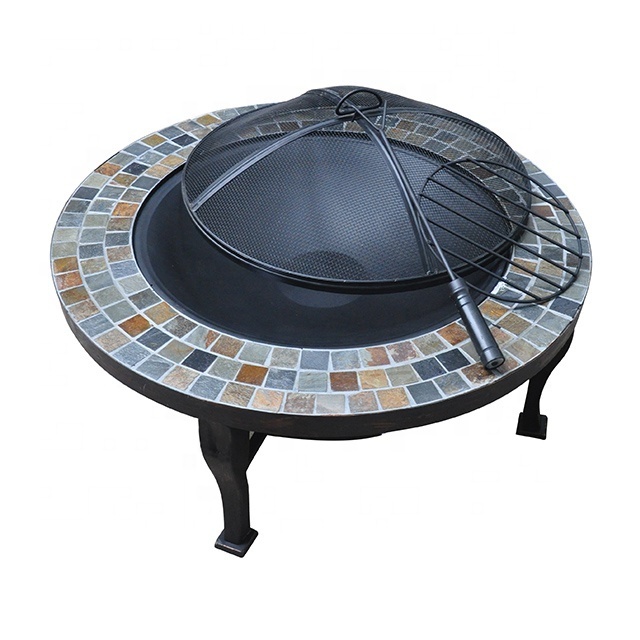 Hot selling outdoor garden metal marble round fire pit with lid