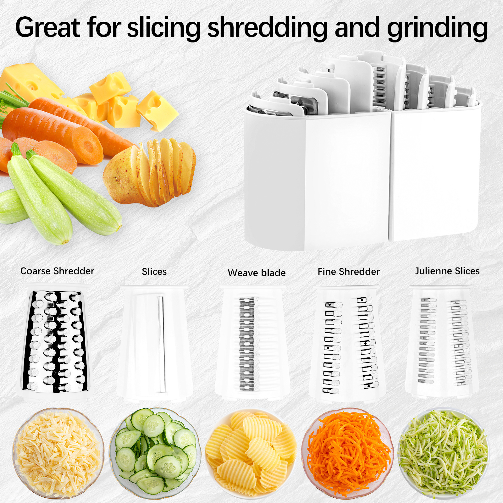 2024 New Rotary Graters 5 In 1 Cheese Grater Cheese Grater With Container And Lid Slicer For Kitchen Slicer Vegetable Cutter