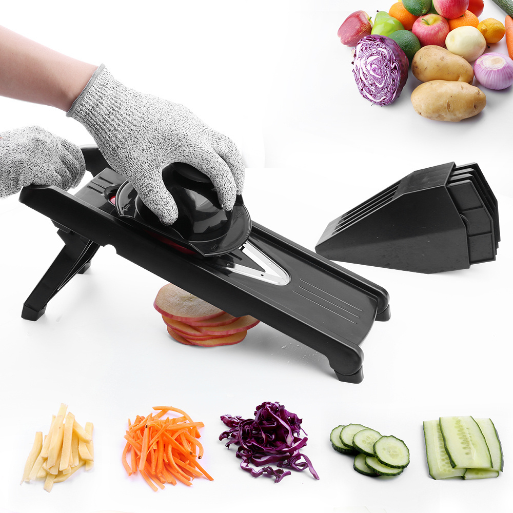 Adjustable 5 In 1 V-Blade Stainless Steel Mandoline Food Slicer For Kitchen,Julienne Cutter with Blade Guard for Potato Onion