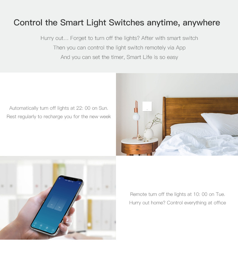 WELLUX  Tuya Switch App Control Smart Wall Light On Off Wireless No Neutral Wire Smart Wifi Switch