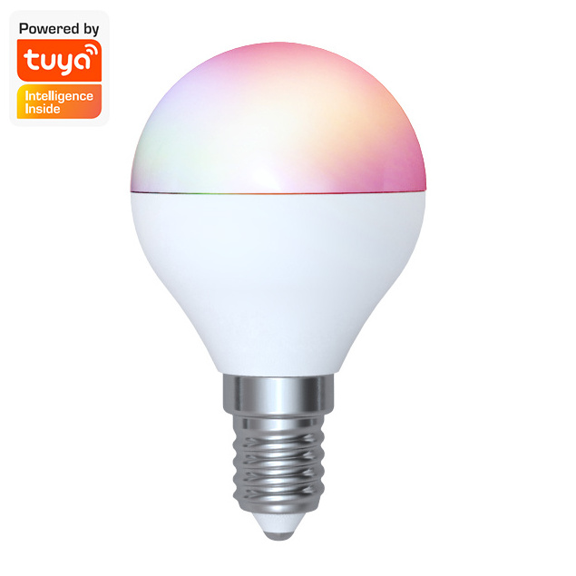 tuya Smart Wireless RGB Multicolor Dimmable Wifi LED G45 RGBCW E14 4.9w smart bulb