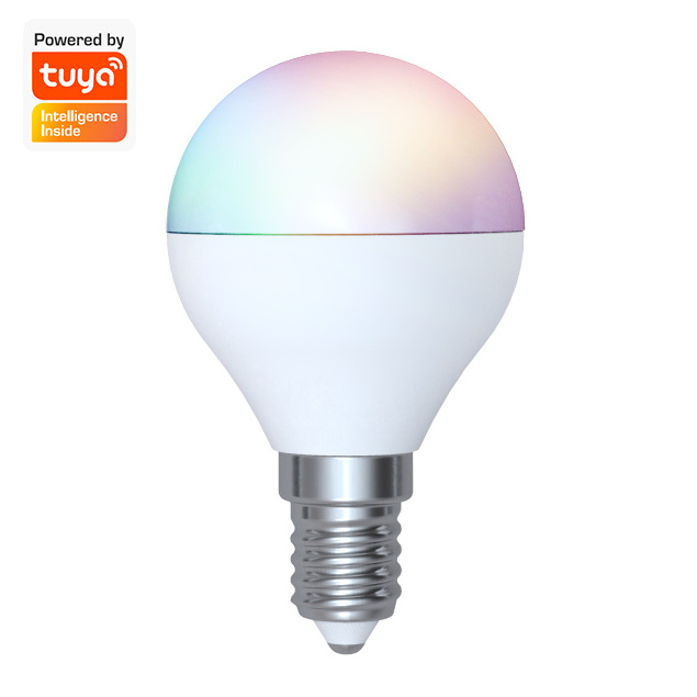 tuya Smart Wireless RGB Multicolor Dimmable Wifi LED G45 RGBCW E14 4.9w smart bulb