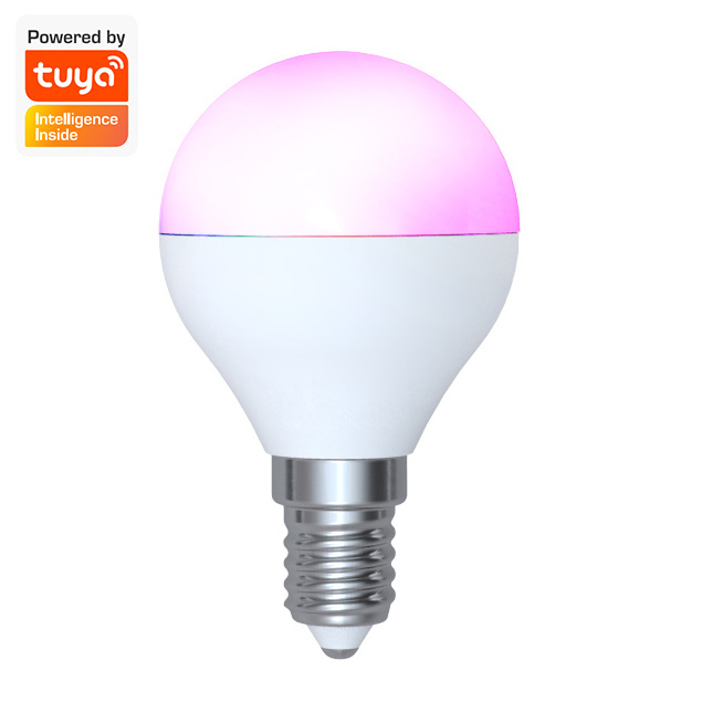 tuya Smart Wireless RGB Multicolor Dimmable Wifi LED G45 RGBCW E14 4.9w smart bulb