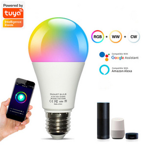 Tuya Smart Light Bulb App Control 2700k-6500k RGBCW+CCT Smart Bulb Google Home 9w E26 E27 B22 A60 806lm LED Tuya wifi Smart Bulb