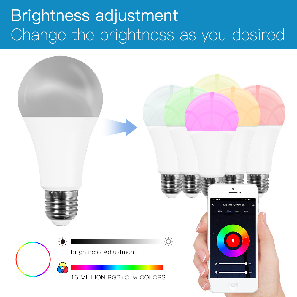 Tuya Smart Light Bulb App Control 2700k-6500k RGBCW+CCT Smart Bulb Google Home 9w E26 E27 B22 A60 806lm LED Tuya wifi Smart Bulb