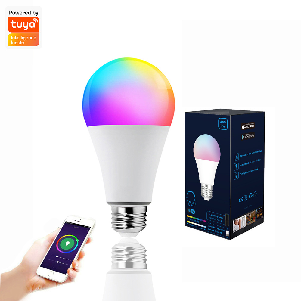 WELLUX A60 WiFi Smart e27 LED RGB bulb smart google light bulbs Support Smart Dimmer Color Changing