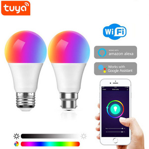 led wifi smart bulb e27 e26 b22 socket base remote control color rgbww dimmable 9w A60 A19 alexa smart home light bulb