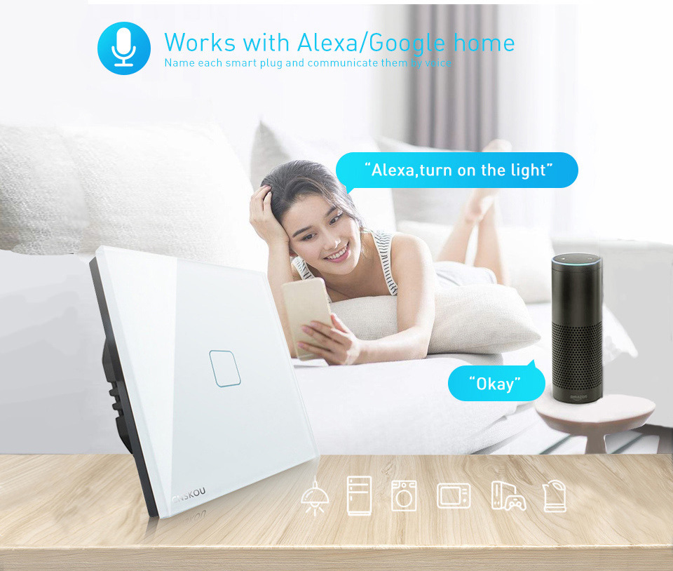 With Alexa and Google Wifi Smart Tuya Wall Touch Light Dimmer Switch EU Standard App Remote Control Works Home AC100-240V