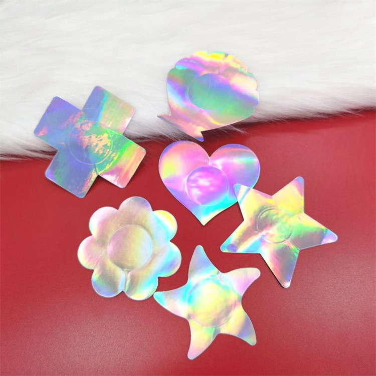 6 shape Holographic Rave Pasties Festival Nipple Cover Metallic Silvery Breast Petals for Women Disposable Boob Covers