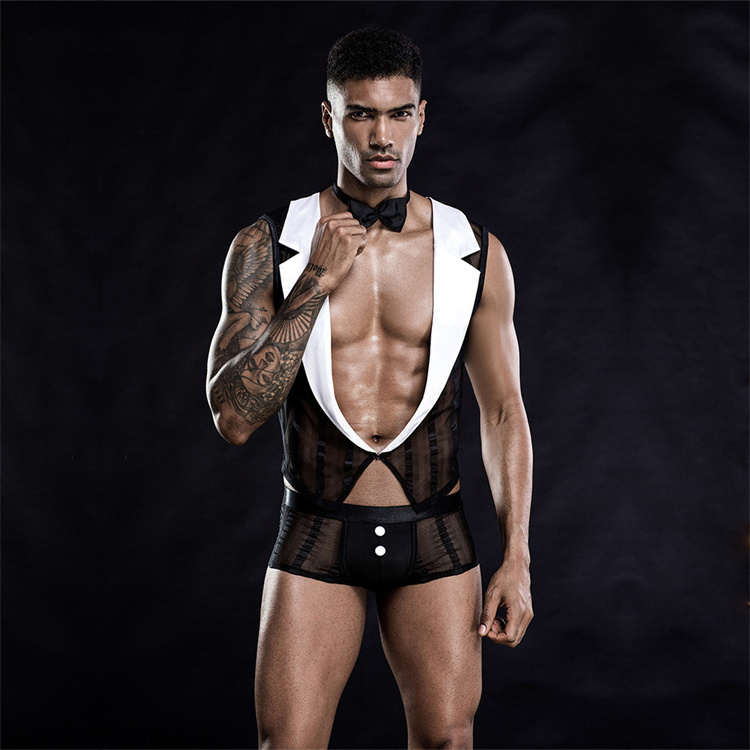 Mens Sexy Maid Role Play Costume Outfits Boxer Briefs Underwear Lingerie 3Pcs Set