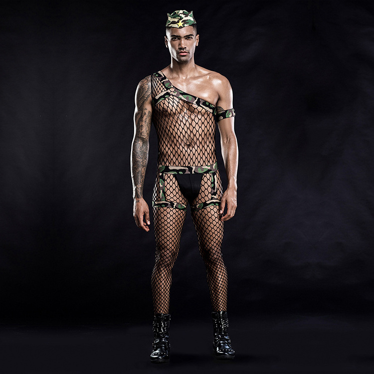 High Quality exotic body stocking Sexy Men's Army Underwear Cosplay Uniform Costume Sexy Cosplay Underwear