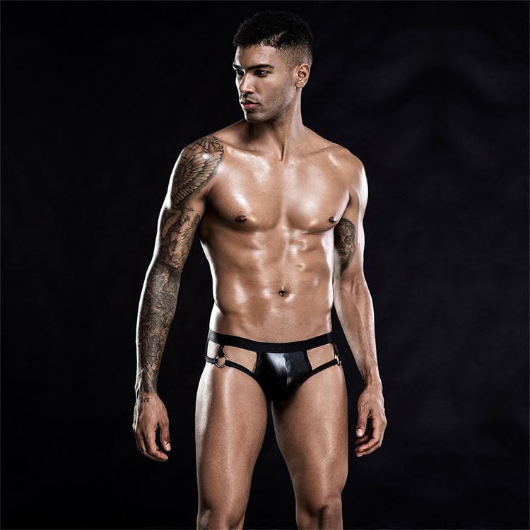 PU Leather Jockstrap Underwear Erotic Panties Ring Hot Sexy Male's Thongs Underwear Sexy Lingerie Mens