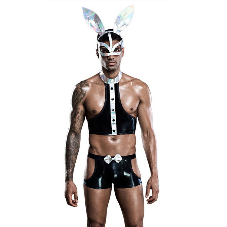 Factory Wholesale Mask Tops Shorts Tails Four Pieces Bunny Costume For Men Adult Sexy Party