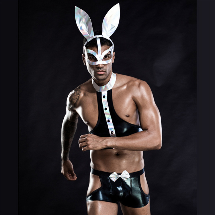 Factory Wholesale Mask Tops Shorts Tails Four Pieces Bunny Costume For Men Adult Sexy Party