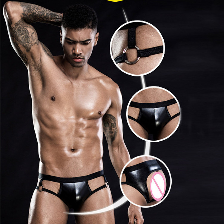 PU Leather Jockstrap Underwear Erotic Panties Ring Hot Sexy Male's Thongs Underwear Sexy Lingerie Mens