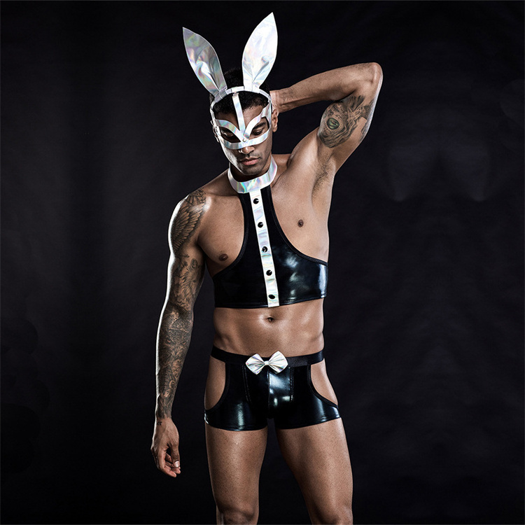 Factory Wholesale Mask Tops Shorts Tails Four Pieces Bunny Costume For Men Adult Sexy Party