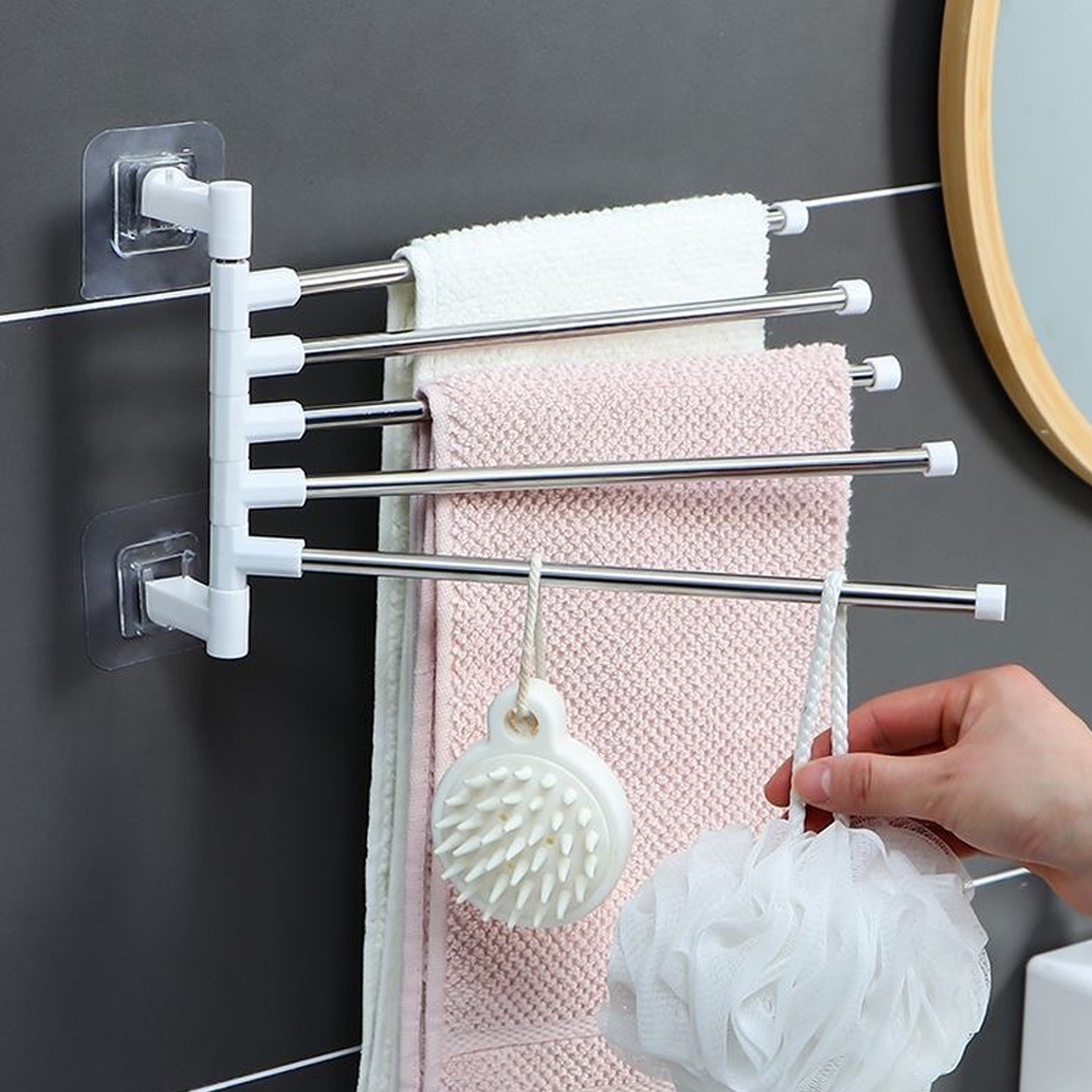 3 Tier Wall Mounted Stainless Steel Rotating Punch Free Swing Towel Rack Folding Swivel Towel Rail HolderFor Bathroom