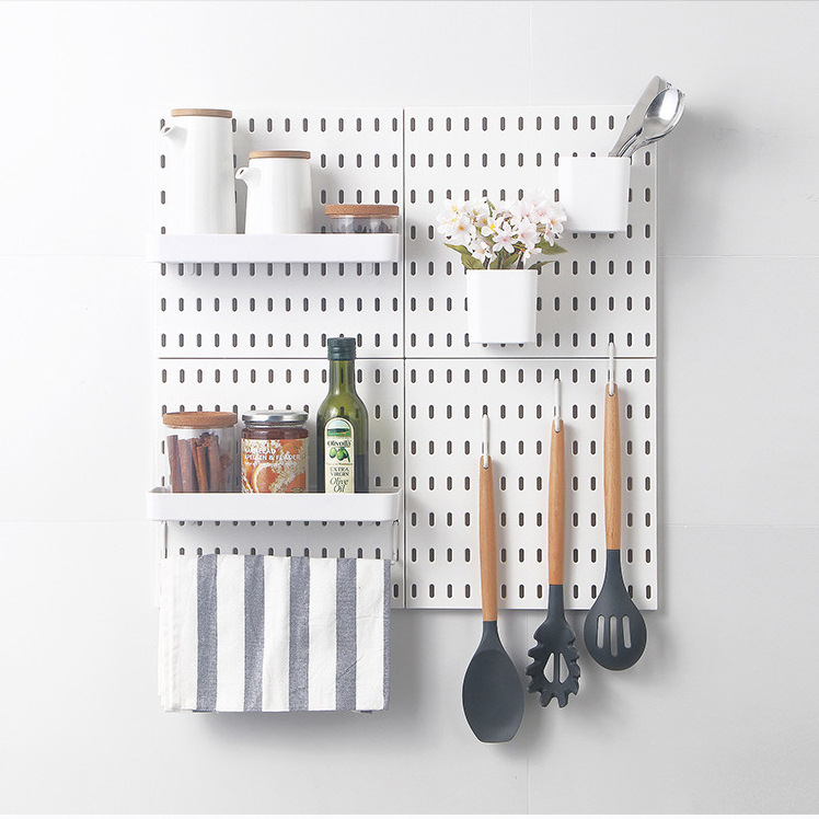 Kitchen Storage Shelves Metal Peg Board Display Storage Shelf Assortment Hanging Pegboard Wall Organizer