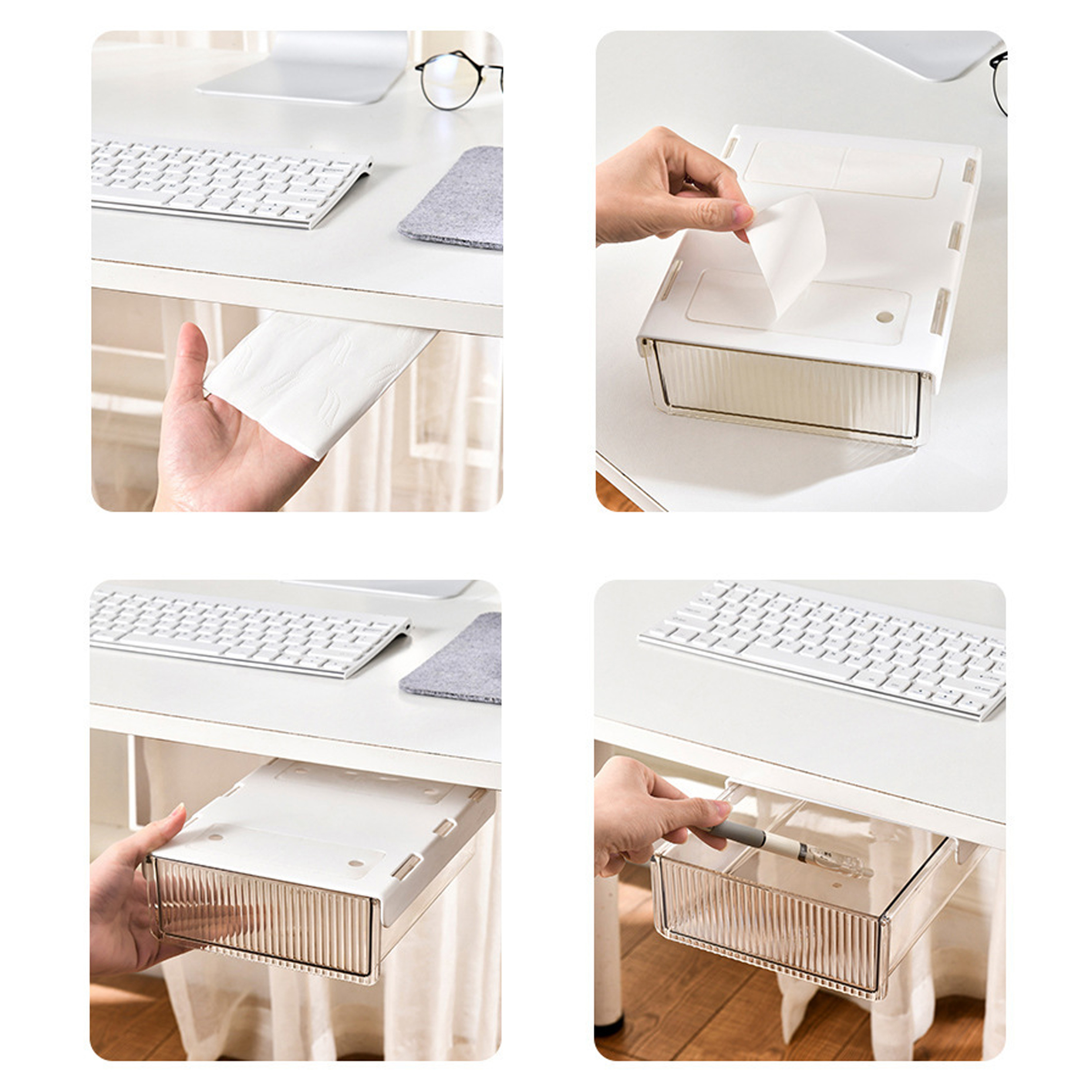 Home Office School Kitchen New Design Hidden Self Adhesive Pencil Tray Transparent Under Desk Drawer