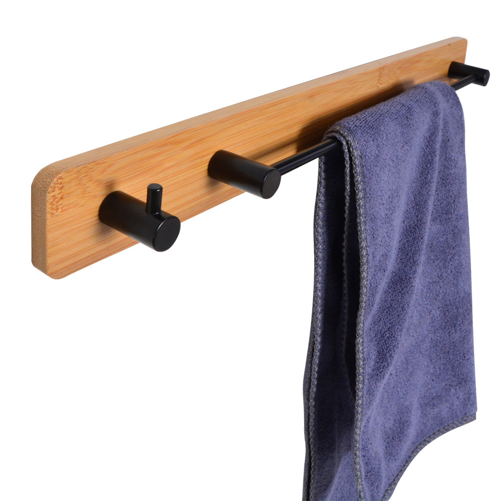 Wall Mounted Hand Towel Adhesive Bamboo Bathroom Towel Racks With One Hook