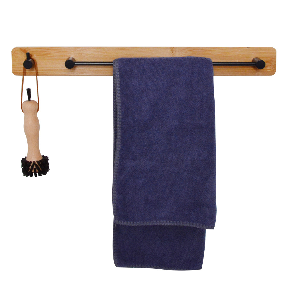 Wall Mounted Hand Towel Adhesive Bamboo Bathroom Towel Racks With One Hook