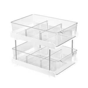 Multifunctional 2 Tier Makeup Clear Organizer Removable Double Pull Out Storage Tray Shelving Units Accessories Storage Box