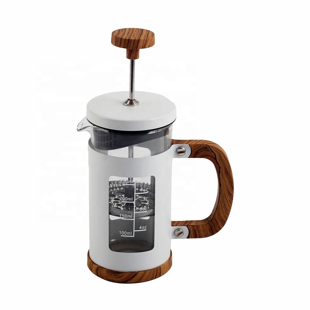 Wellway Caffettiera French Press Coffee Maker, White Stainless Steel Frame