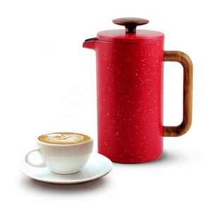 Large Coffee Press 34oz, Double Wall Insulated Red Stainless Steel French Press