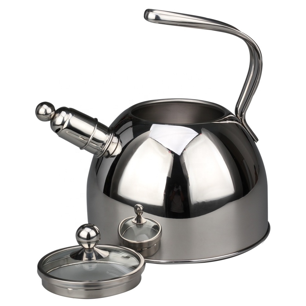 Stainless Steel Large Stovetop Tea Kettle | Glass Lid | Whistling Kettle, Capsulated Base