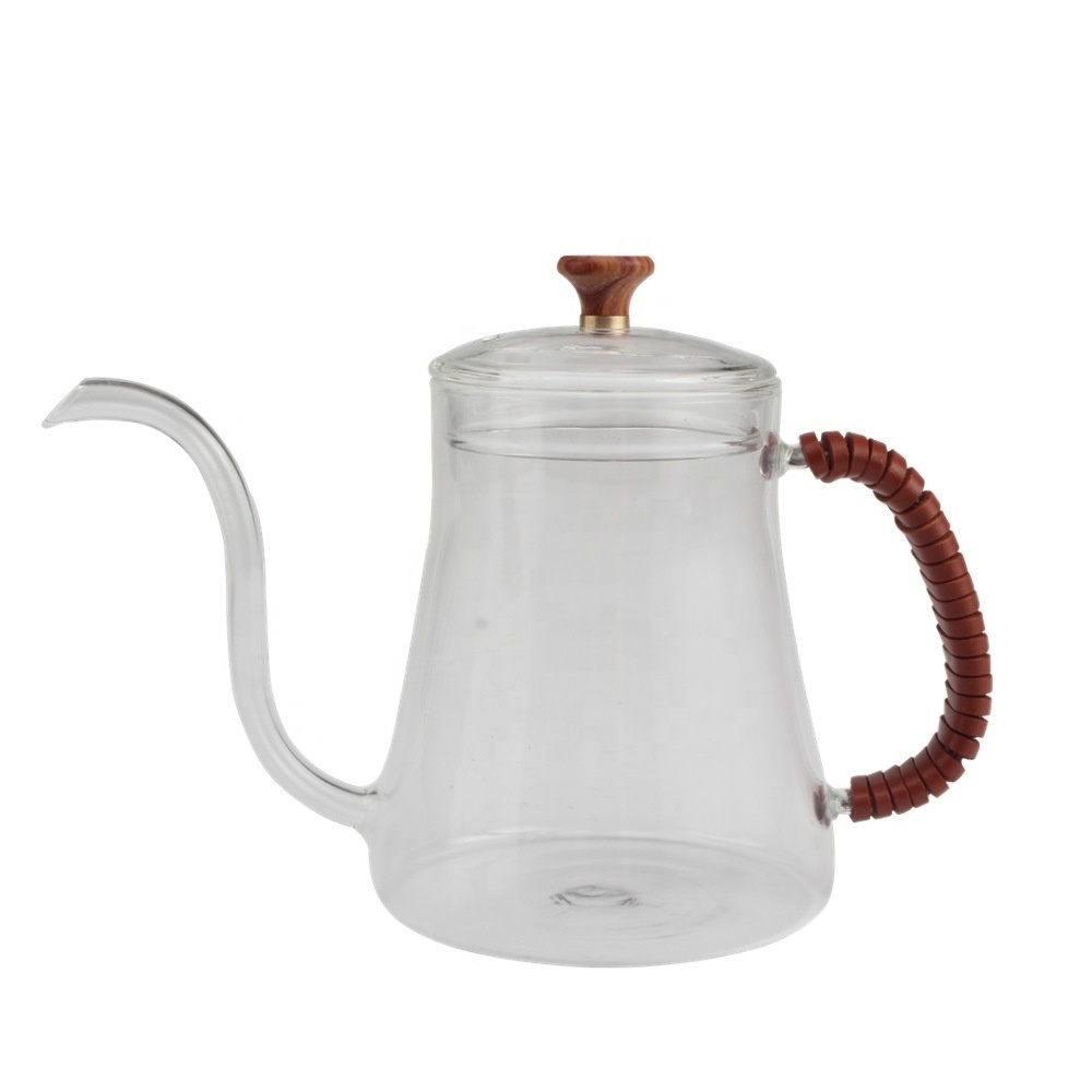 High Borosilicate Glass Heat Resistant Insulated Handle Gooseneck Pour Over coffee tea Kettle