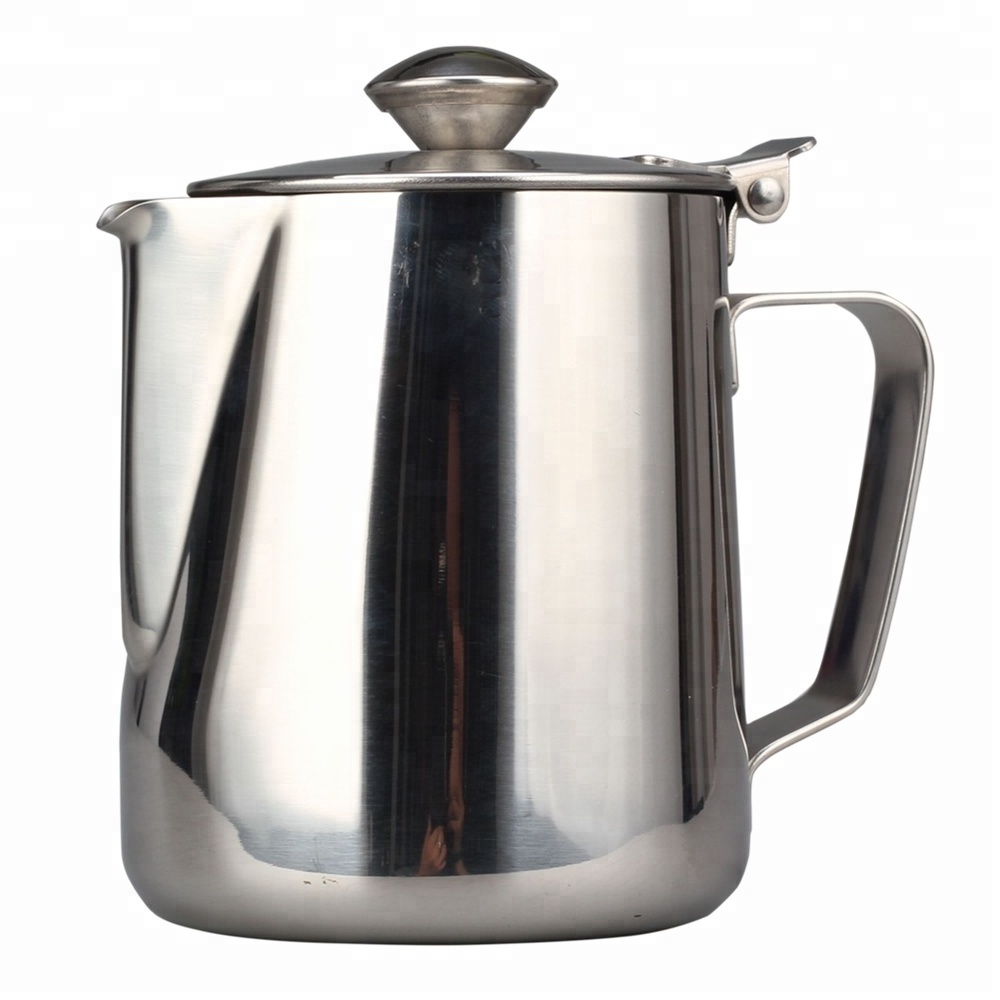 Stainless Steel Milk Frothing Pitcher Jug with Lid, For Coffee, Latte and Frothing Milk