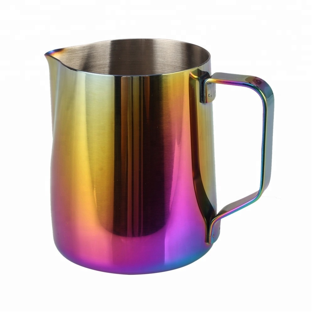 Frothing Pitcher, Stainless Steel 12 oz Milk Steaming Pitcher, Coffee Creamer Pitcher with Colorful Mirror Polish