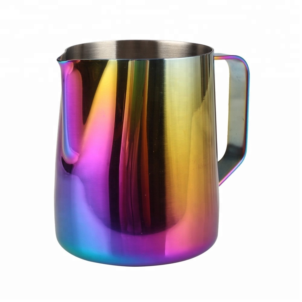 Frothing Pitcher, Stainless Steel 12 oz Milk Steaming Pitcher, Coffee Creamer Pitcher with Colorful Mirror Polish