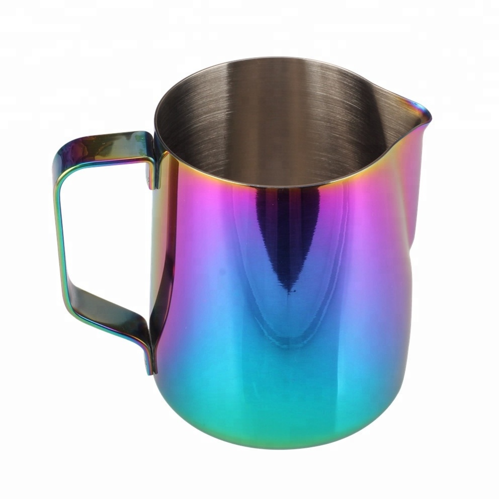 Frothing Pitcher, Stainless Steel 12 oz Milk Steaming Pitcher, Coffee Creamer Pitcher with Colorful Mirror Polish