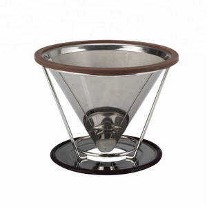 Stainless Steel Coffee Filter, Permanent Pour Over Coffee Filter Cone Coffee Dripper with Removable Cup Stand and Bonus Brush