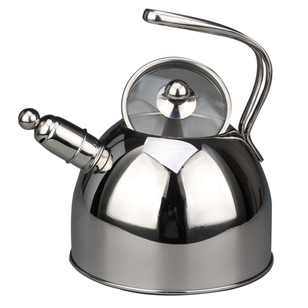 Stainless Steel Large Stovetop Tea Kettle | Glass Lid | Whistling Kettle, Capsulated Base