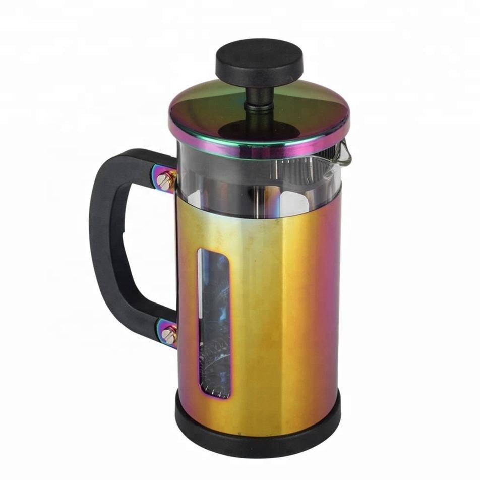 Heat Resistant PVD Coated Stainless Steel Frame Borosilicate Glass Colorful French Press Coffee Maker