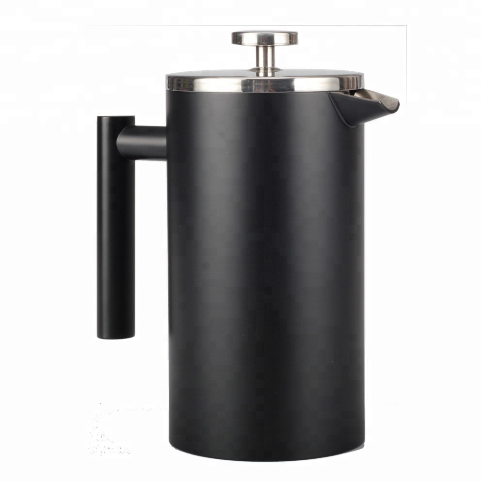 French Press Double-Wall Stainless Steel coffee plunger (1L) Coffee/Tea Maker: Double-Screen System 100% No Coffee Grounds