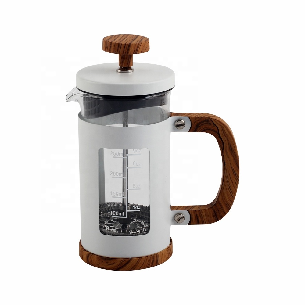 Wellway Caffettiera French Press Coffee Maker, White Stainless Steel Frame