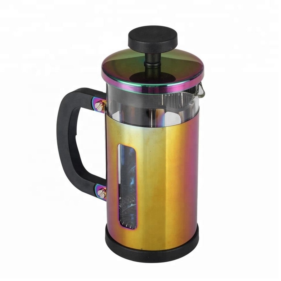 Heat Resistant PVD Coated Stainless Steel Frame Borosilicate Glass Colorful French Press Coffee Maker