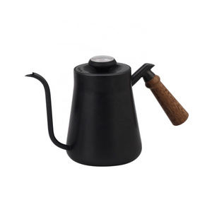 Goose neck Stainless Steel Lid with Thermometer 850ml Black Coffee Hand Drip Kettle with Wood Handle Coffee or Tea Kettle