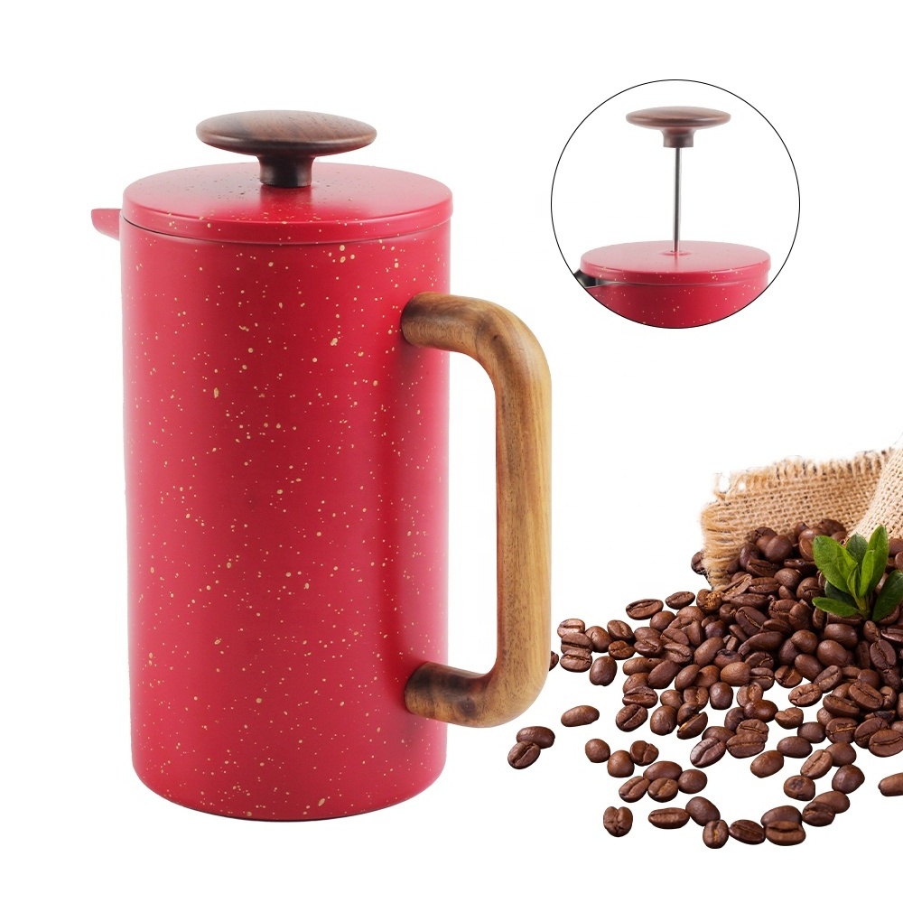 Large Coffee Press 34oz, Double Wall Insulated Red Stainless Steel French Press